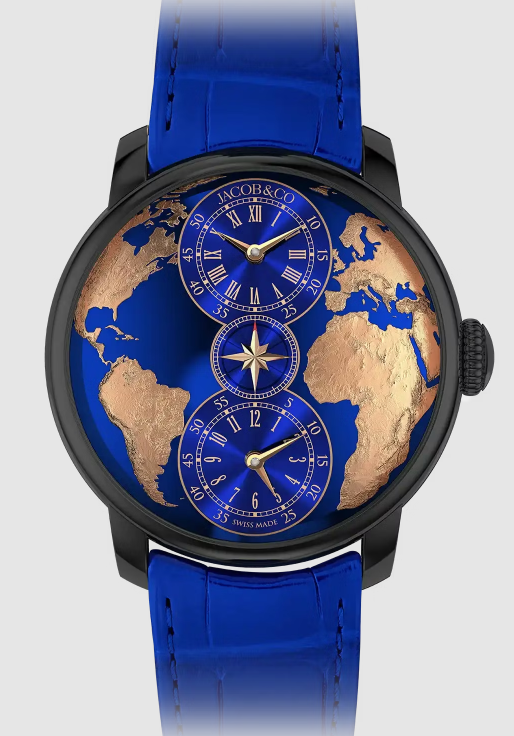 Jacob & Co THE WORLD IS YOURS DUAL TIME ZONE BLACK GOLD Replica Watch DT100.41.AA.AB.A (image for) Jacob & Co THE WORLD IS YOURS DUAL TIME ZONE BLACK GOLD Replica Watch DT100.41.AA.AB.A